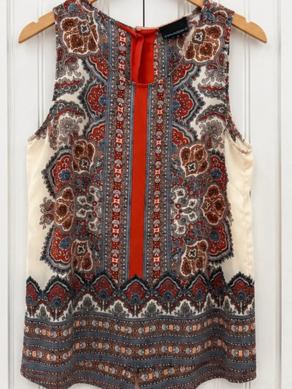 Cynthia Rowley Paisley Sleeveless Blouse Medium Orange Blue Boho Tank Top Career